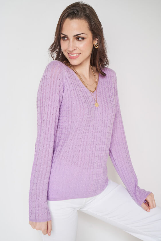 Lilac Solid V-Neck Top, Lilac, image 4