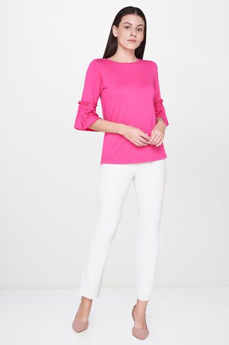 4 - Pink Round Neck Straight Bell Sleeves Top, image 4