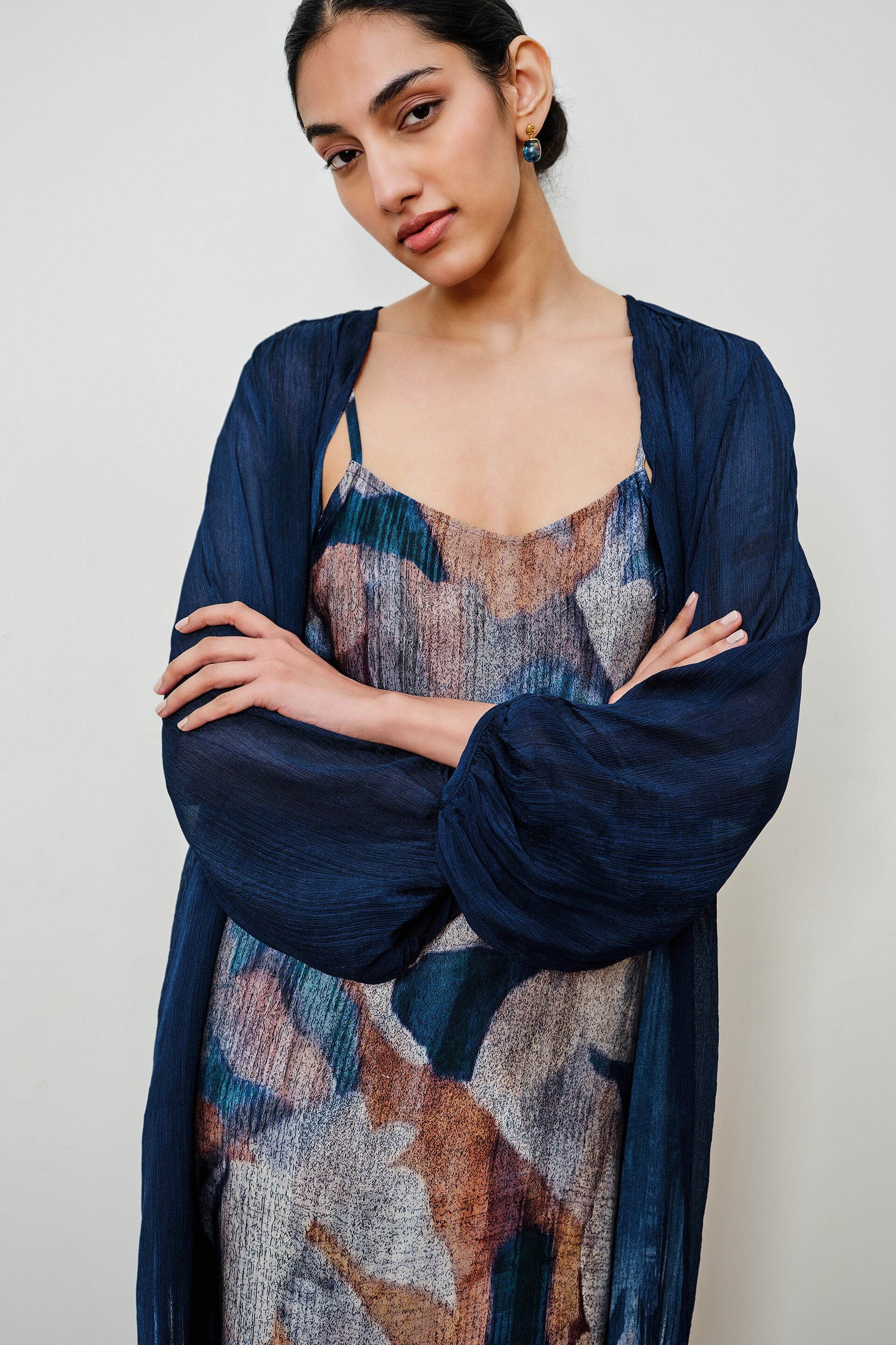 Abstract Print Blue Modal Dress Set, Blue, image 3