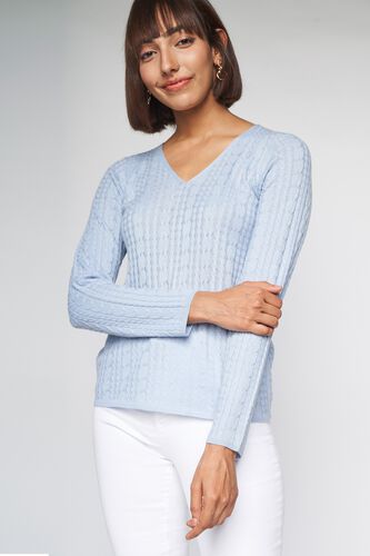 4 - Powder Blue Self Design Sweater Top, image 4
