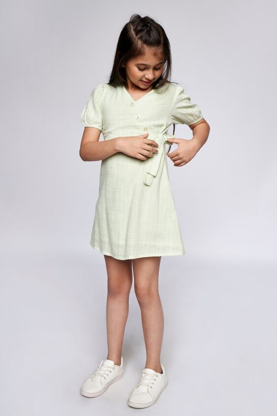 3 - Lime Green Self Design Flared Dress, image 3