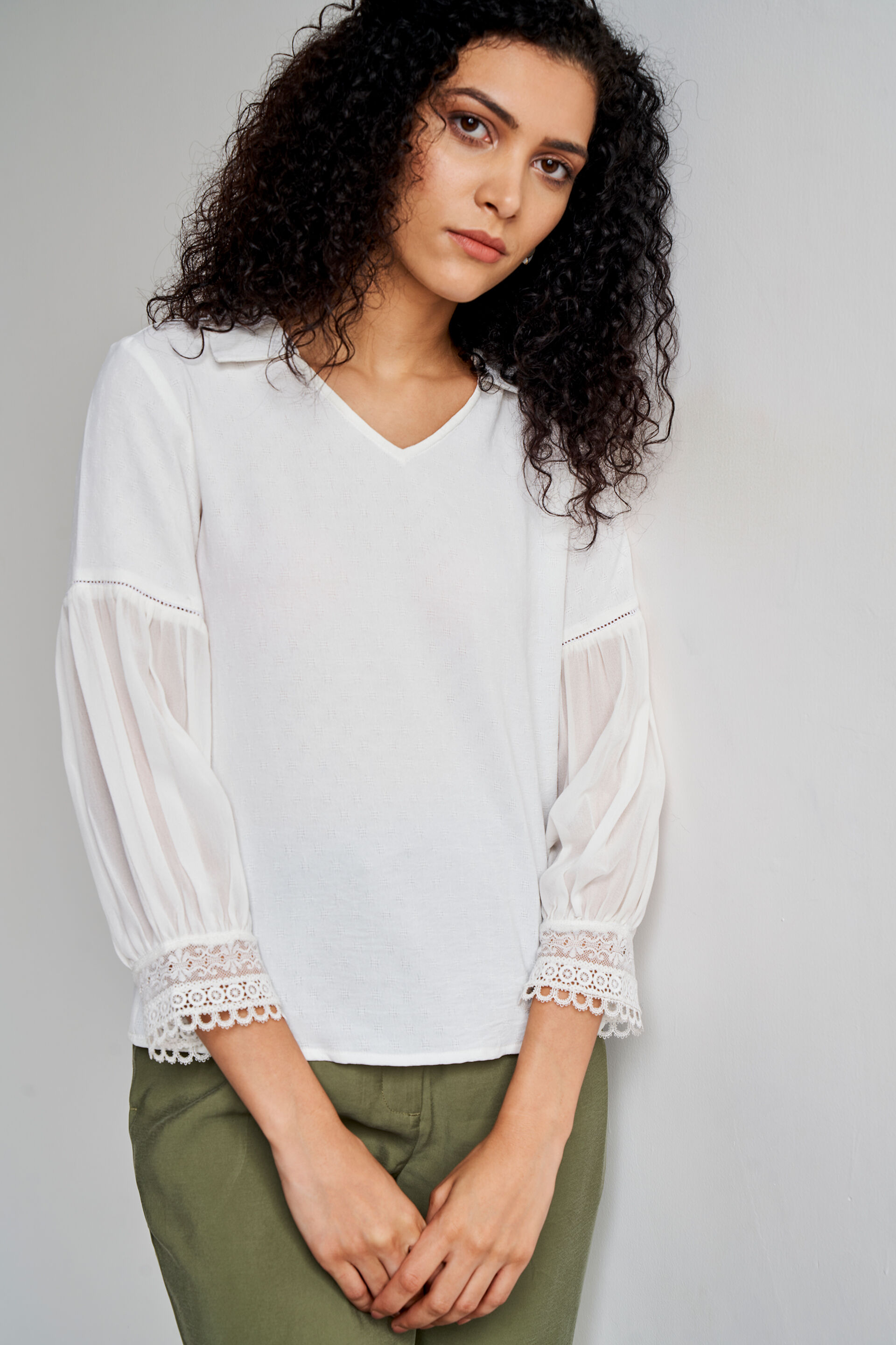 White Self Design Straight Top, White, image 3