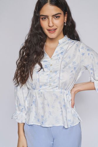1 - Blue Floral Curved Top, image 2