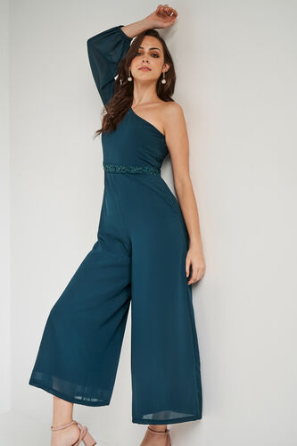 Green Solid Flared Jump Suit, Green, image 3