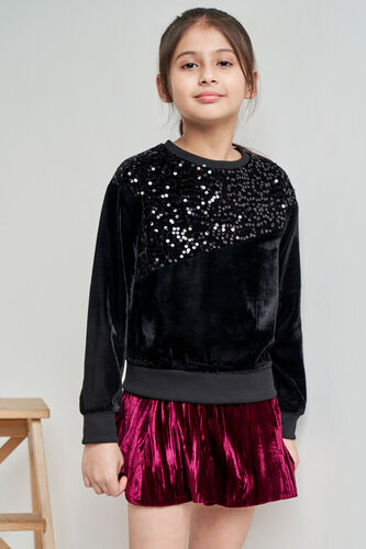Black Self Design Straight Sweatshirt, Black, image 3