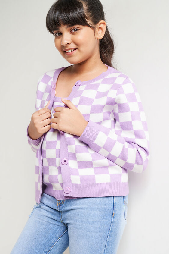Checks Straight Cardigan, Lilac, image 4