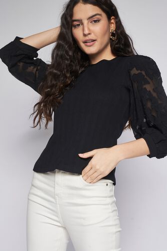 1 - Black Self Design Straight Top, image 1