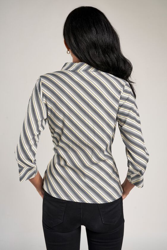 3 - Black and White Striped Printed Fit And Flare Top, image 3