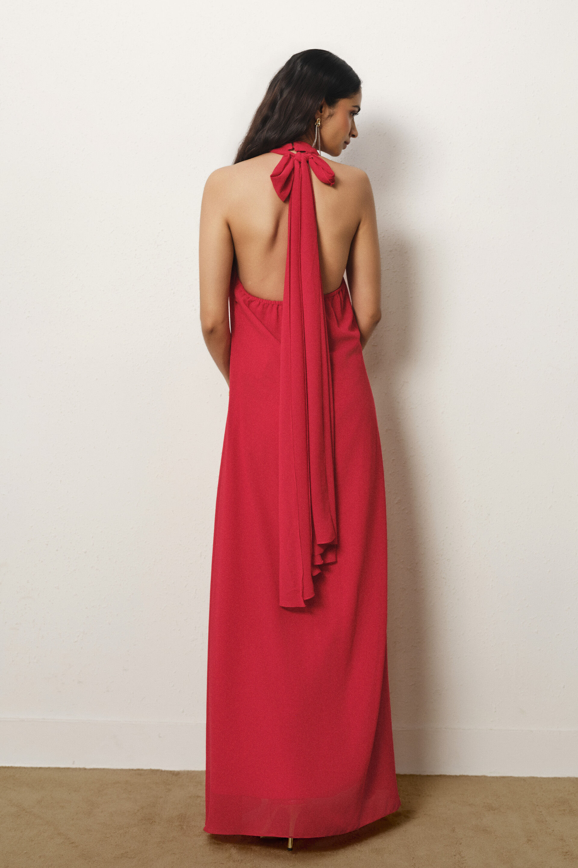 Halter Neck A-line Maxi Dress in Red, Red, image 6