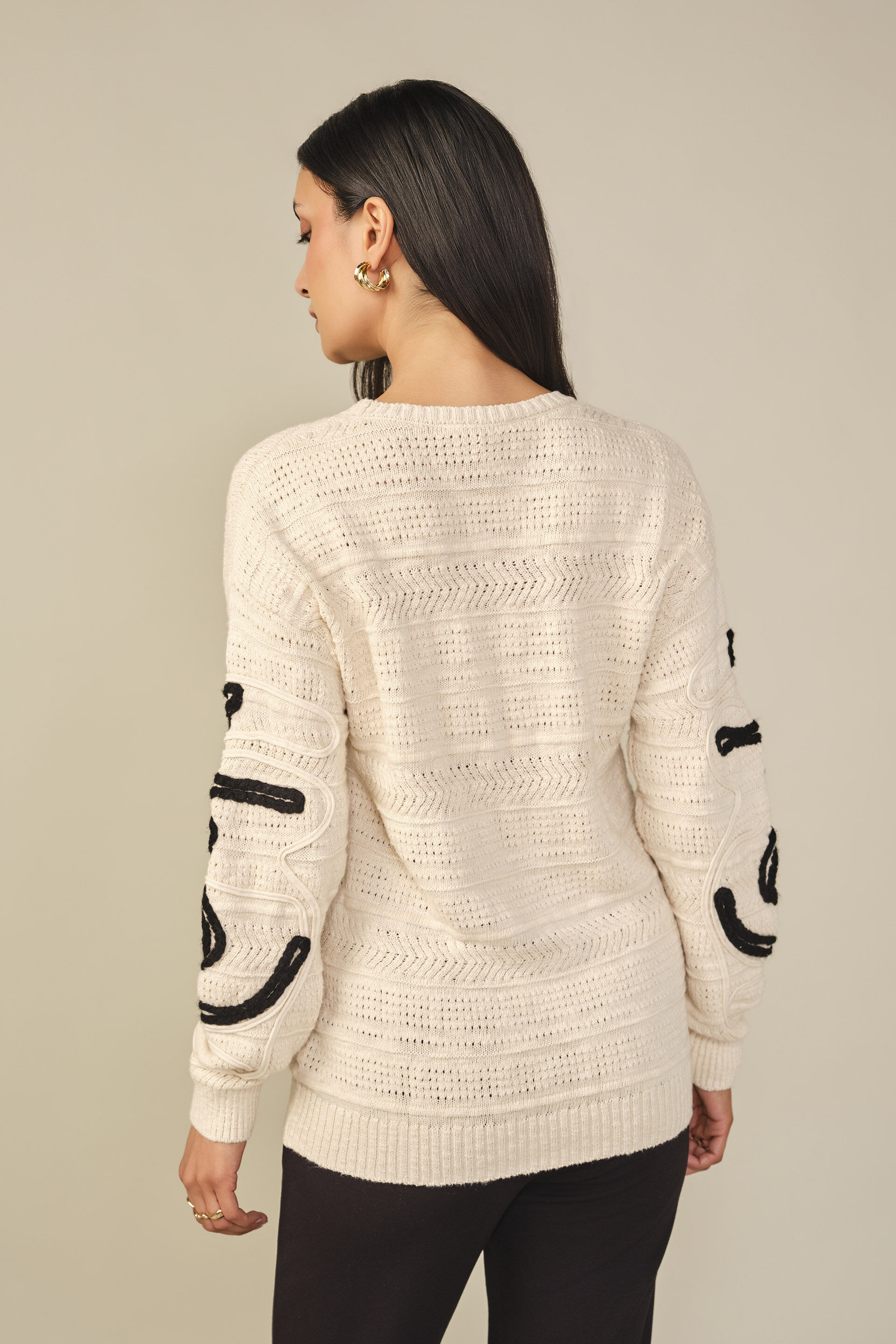 Embroidered Sweater in Beige, Beige, image 5