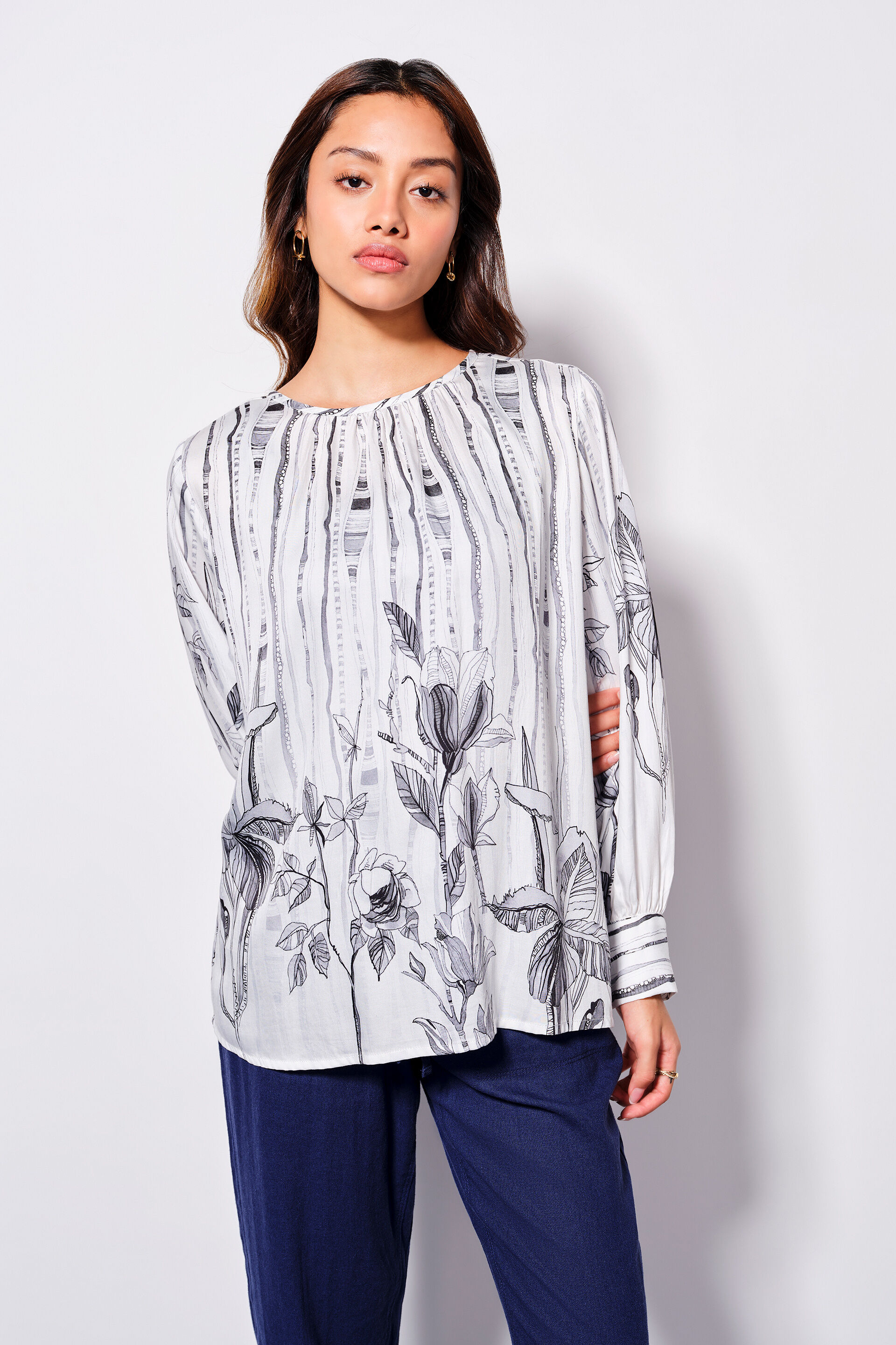 Floral Whimsy Viscose Blend Top, White, image 4