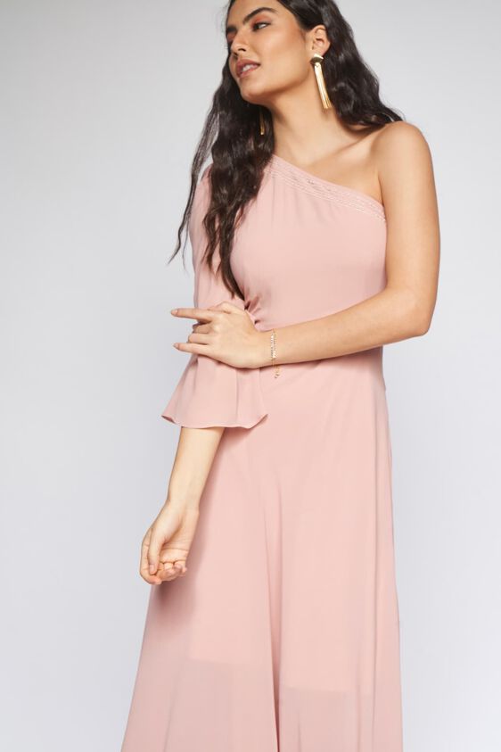 1 - Light Pink Solid Fit and Flare Gown, image 1