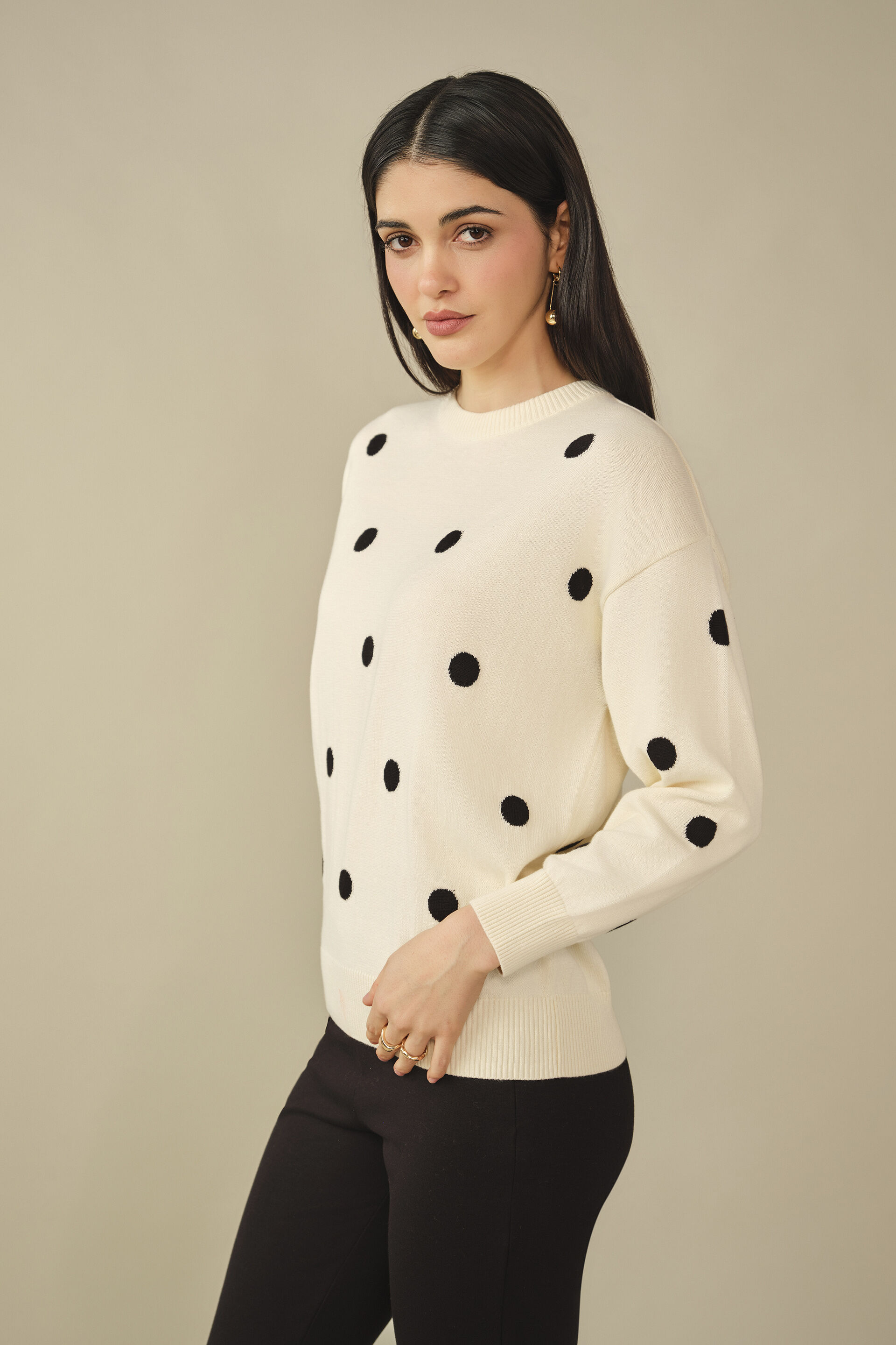 Polka Sweater in Cream, Cream, image 5