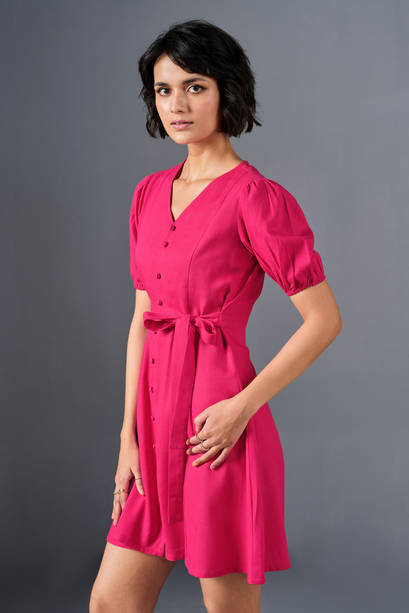 Dahlia Viscose Blend Dress, Dark Pink, image 6