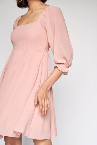 6 - Light Pink Solid Fit and Flare Dress, image 6