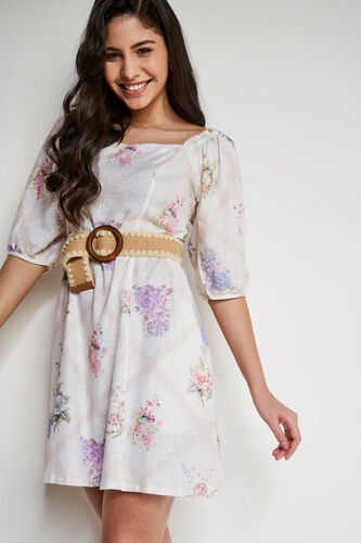Cream Floral Flared Dress, Cream, image 7
