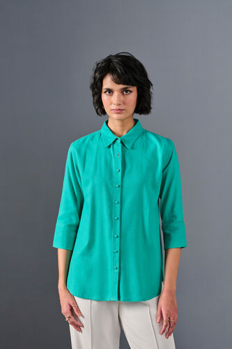 Keep It Neutral Viscose Blend Shirt, Turquoise, image 1