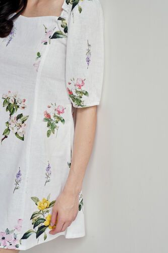White Floral Flared Dress, White, image 6