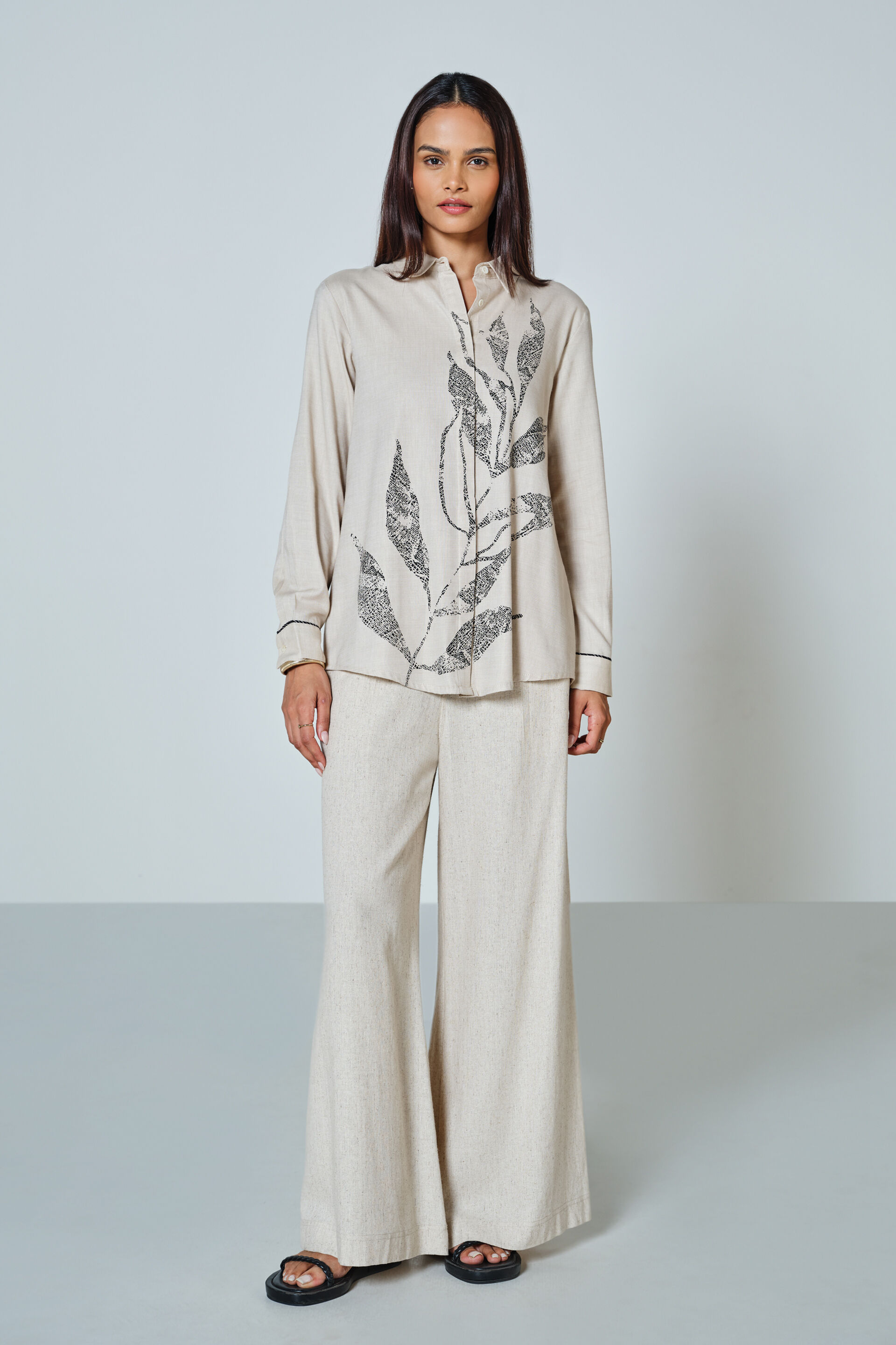 Leaf Love Cotton Shirt, Beige, image 4