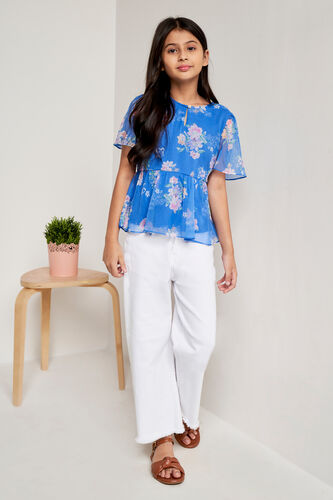 Blue Floral Flared Top, Blue, image 4