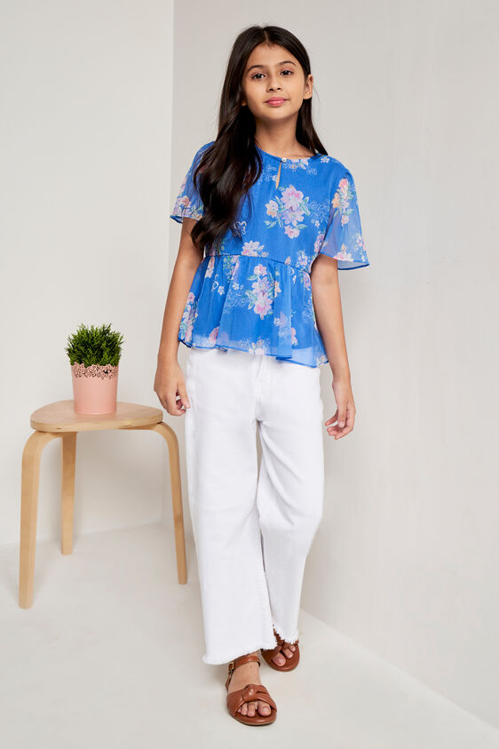 Blue Floral Flared Top, Blue, image 4