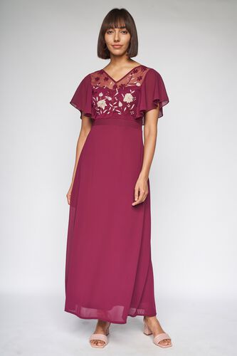 2 - Wine Solid Fit and Flare Gown, image 2