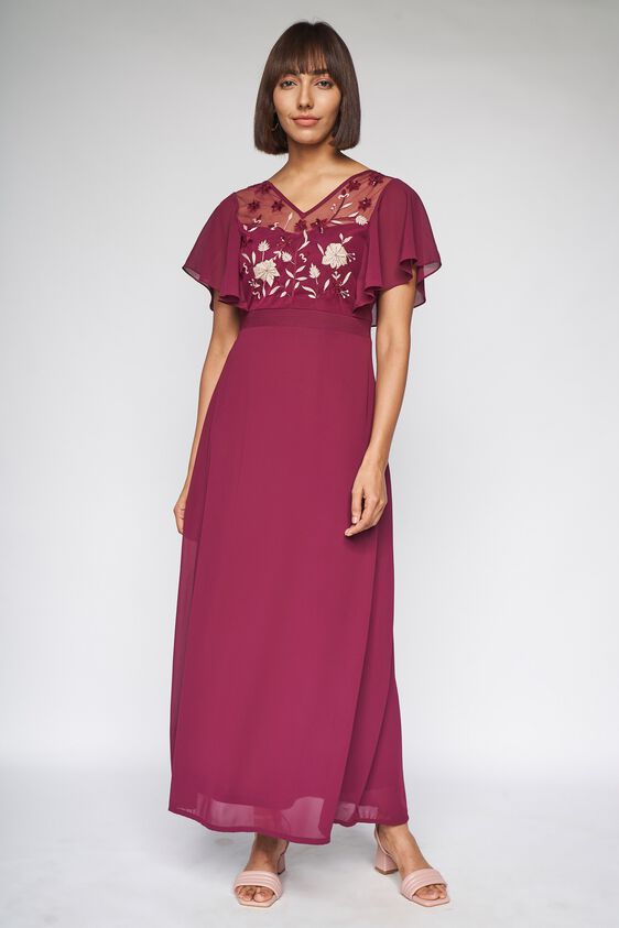2 - Wine Solid Fit and Flare Gown, image 2