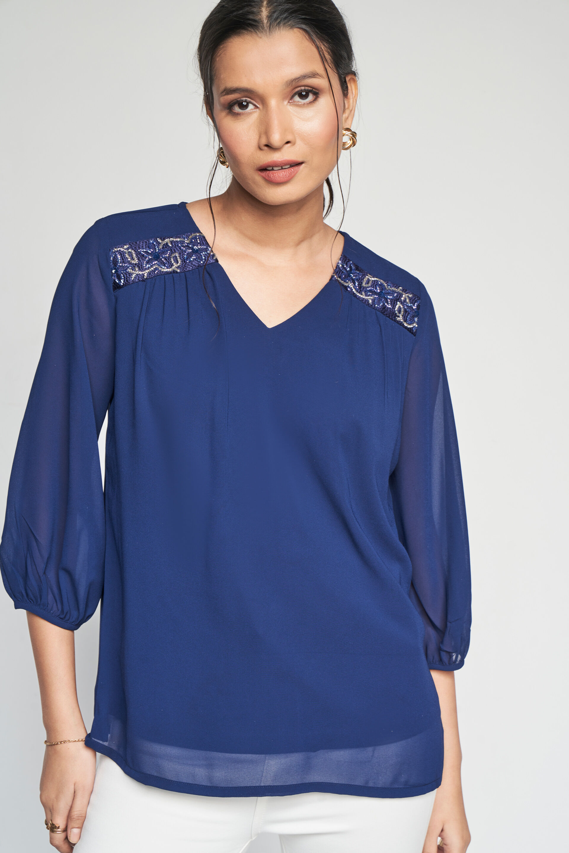 Midnight Jewels Blouse, Navy Blue, image 1