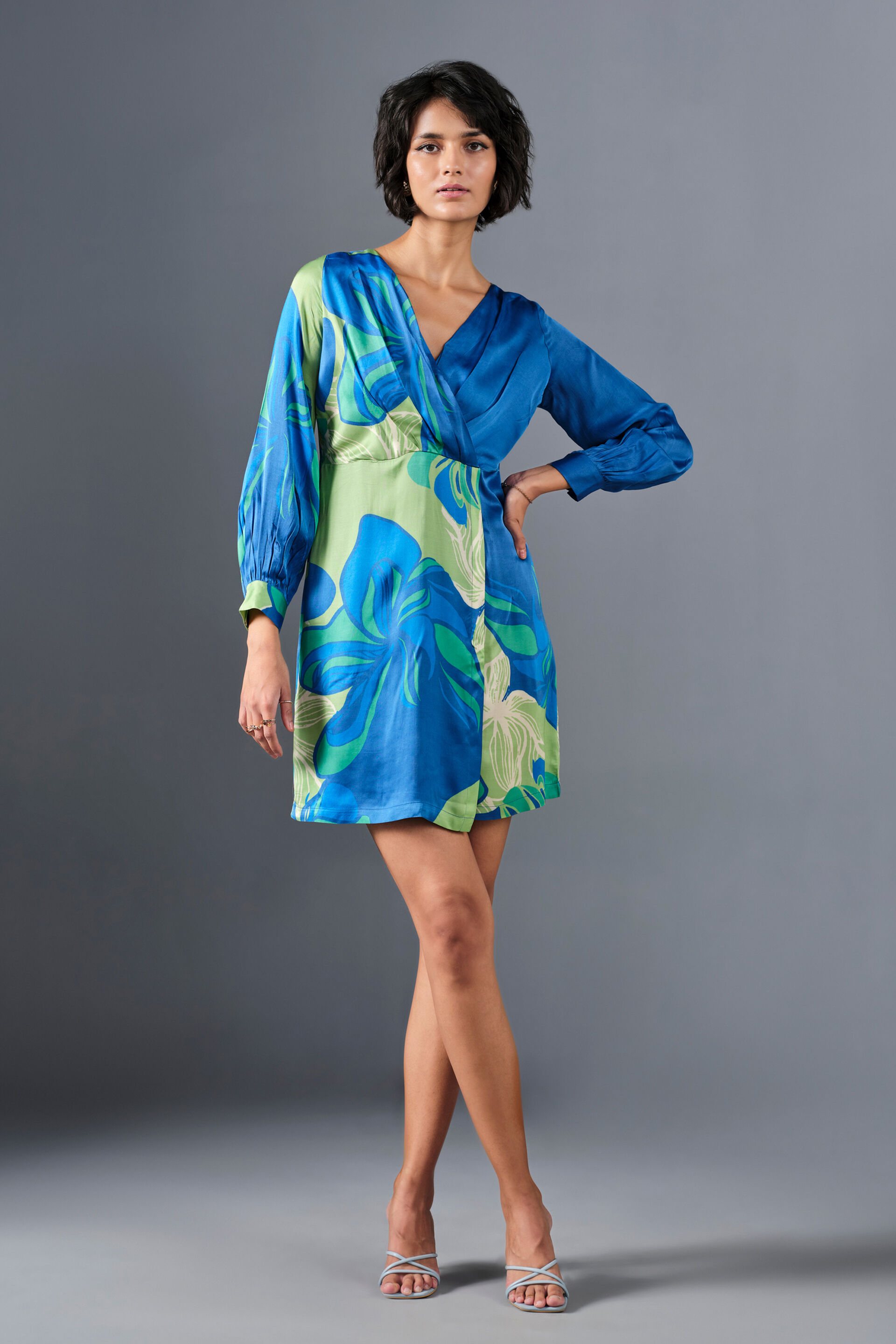 Azure Viscose Mini Dress, Blue, image 1