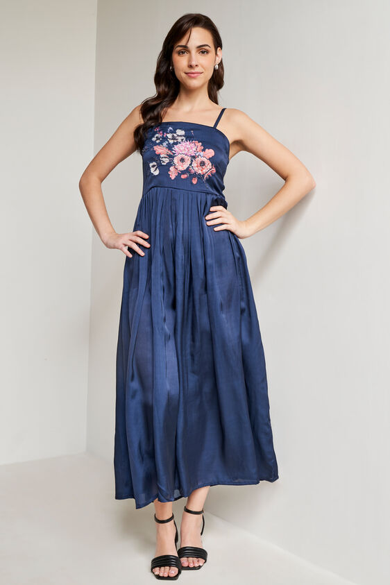 Blue Solid Flared Gown, Blue, image 4