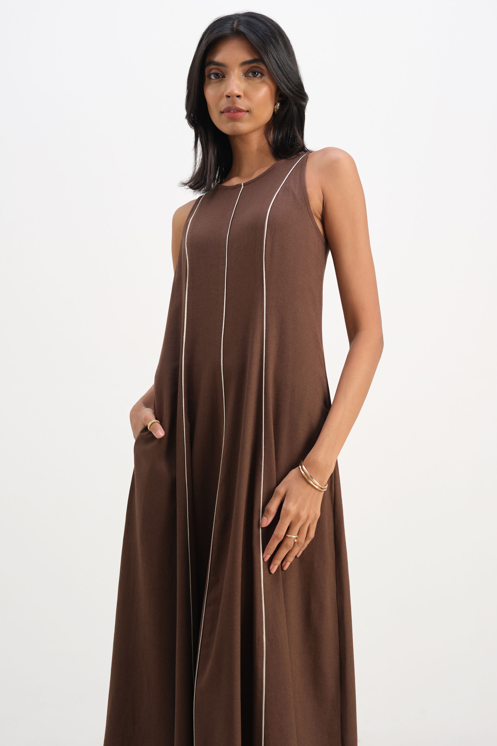 Coffee Asymmetry Dress, Brown, image 2
