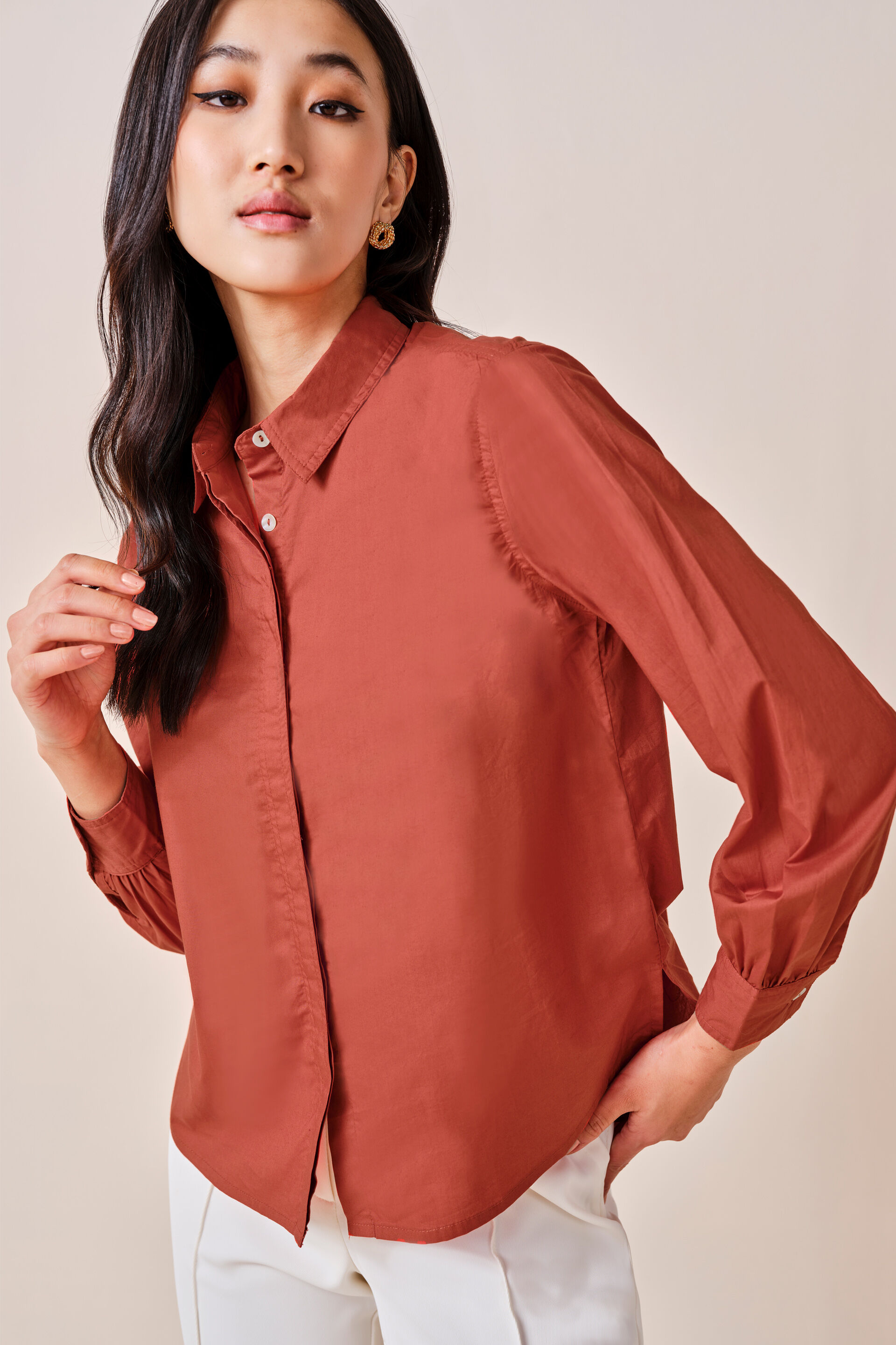 Elena Cotton Shirt, Orange, image 3