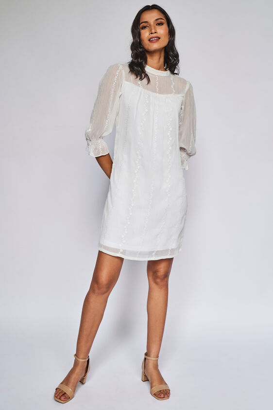 White Solid Flared Dress, , image 2