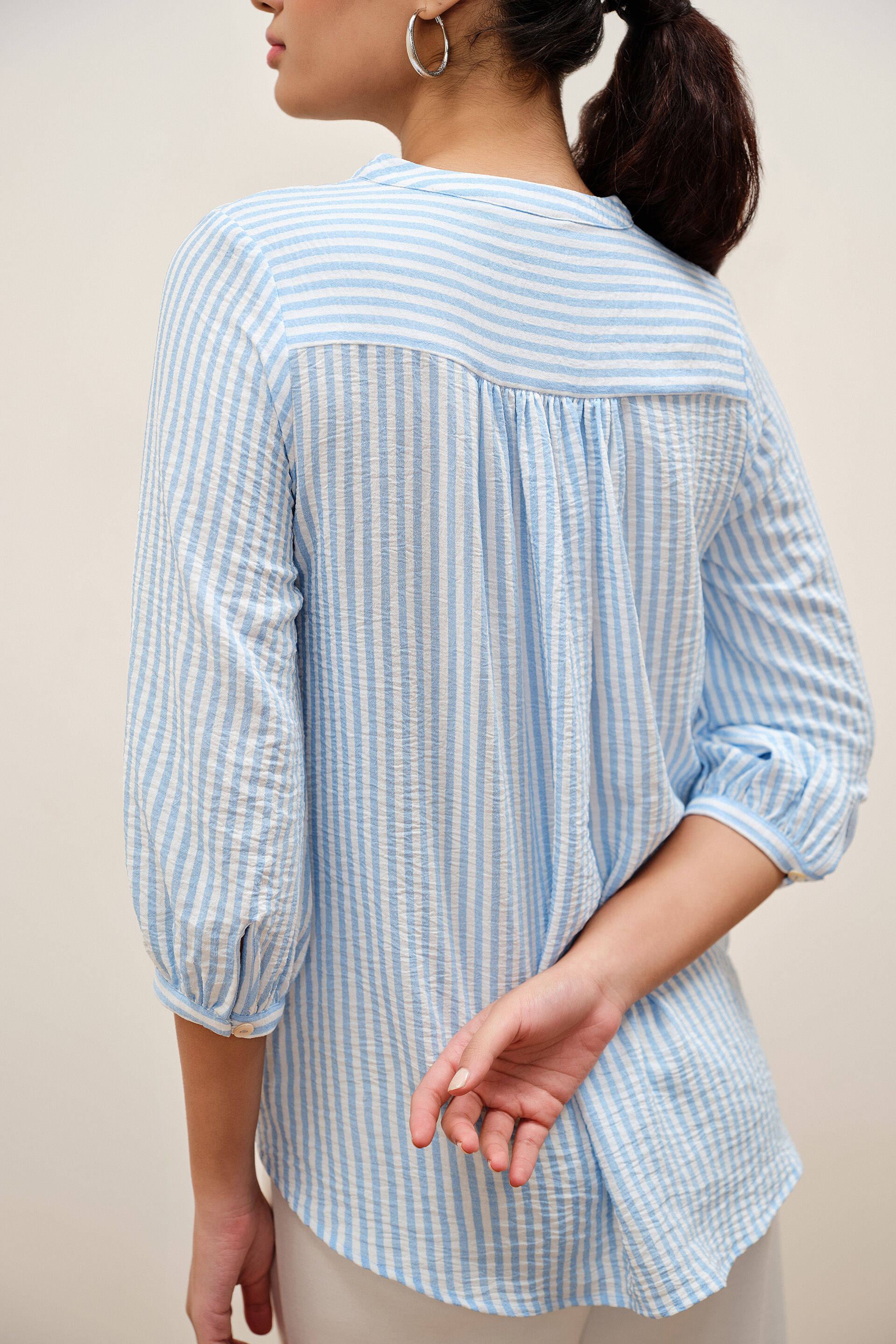Skylin Blue-Striped Top, White, image 3