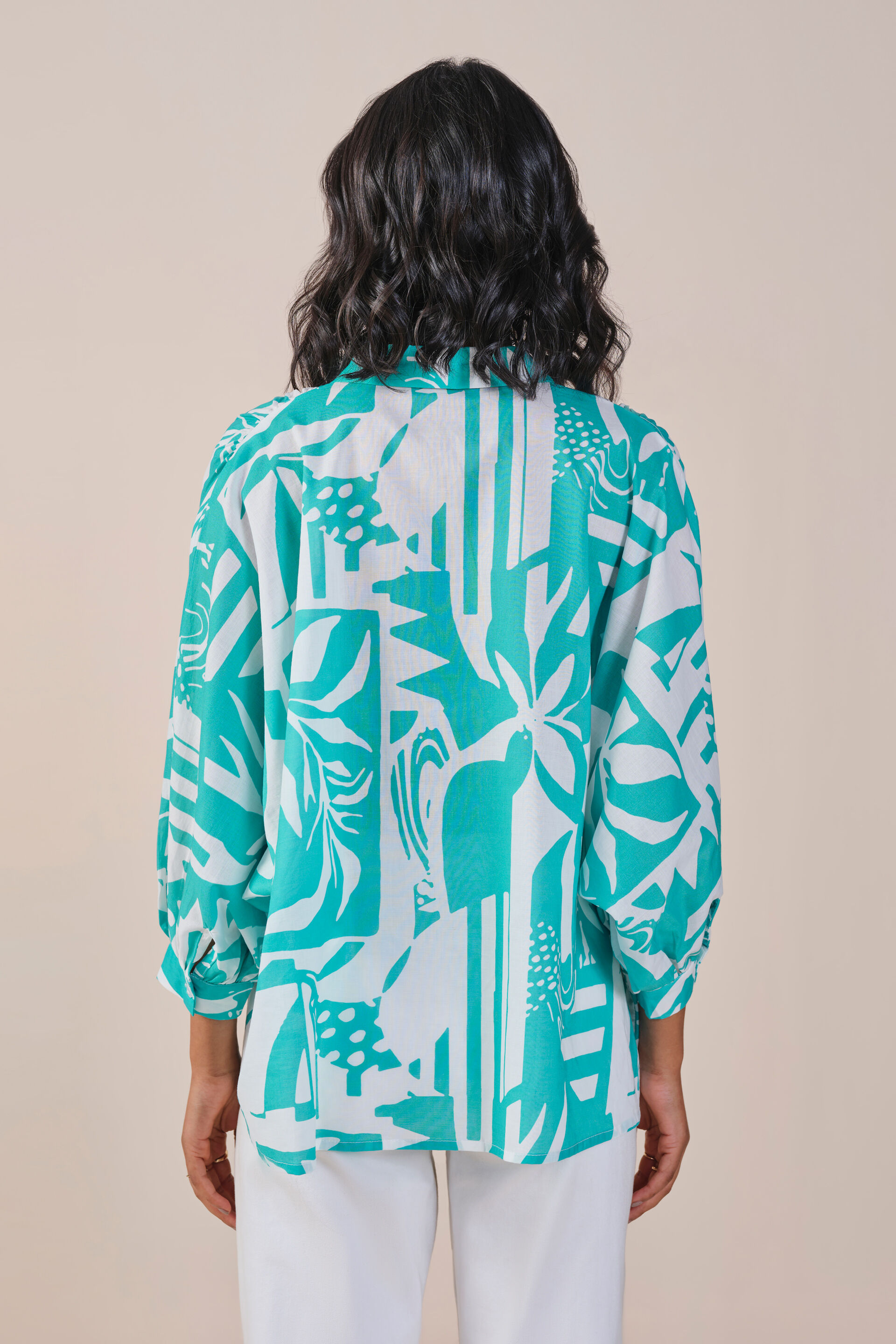 Cyan Spell Cotton Shirt, Turquoise, image 3