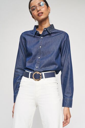 3 - Dark Blue Self Design A-Line Top, image 3