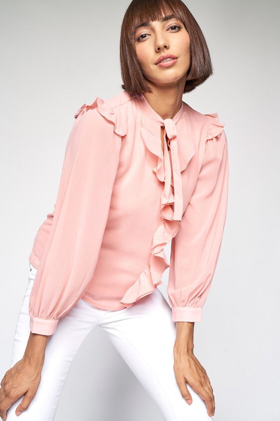 1 - Light Pink Solid Ruffled Top, image 1