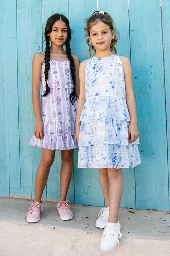 1 - Powder Blue Floral Flared Dress, image 1