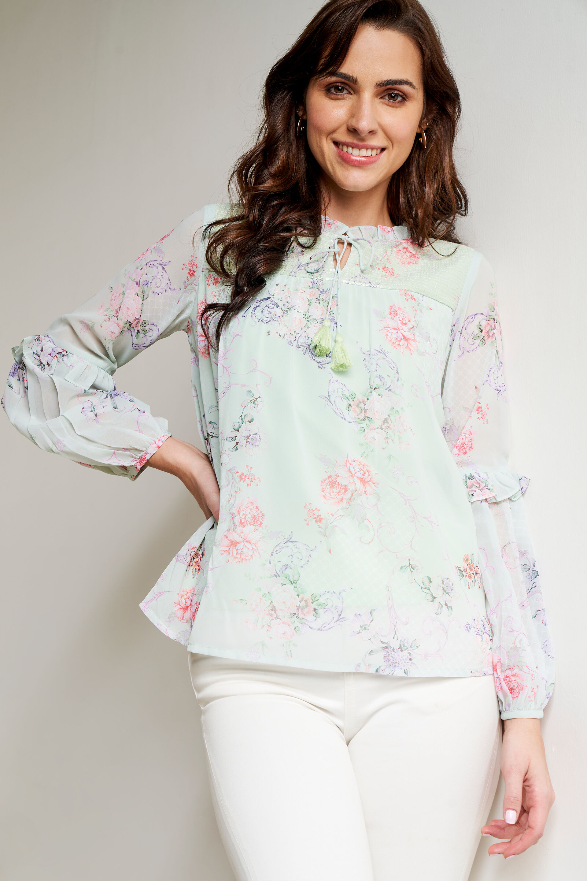 Mint Floral Embellished Top, Mint, image 1