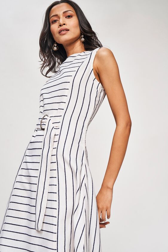 4 - Black and White Self Design Fit And Flare Dress, image 4