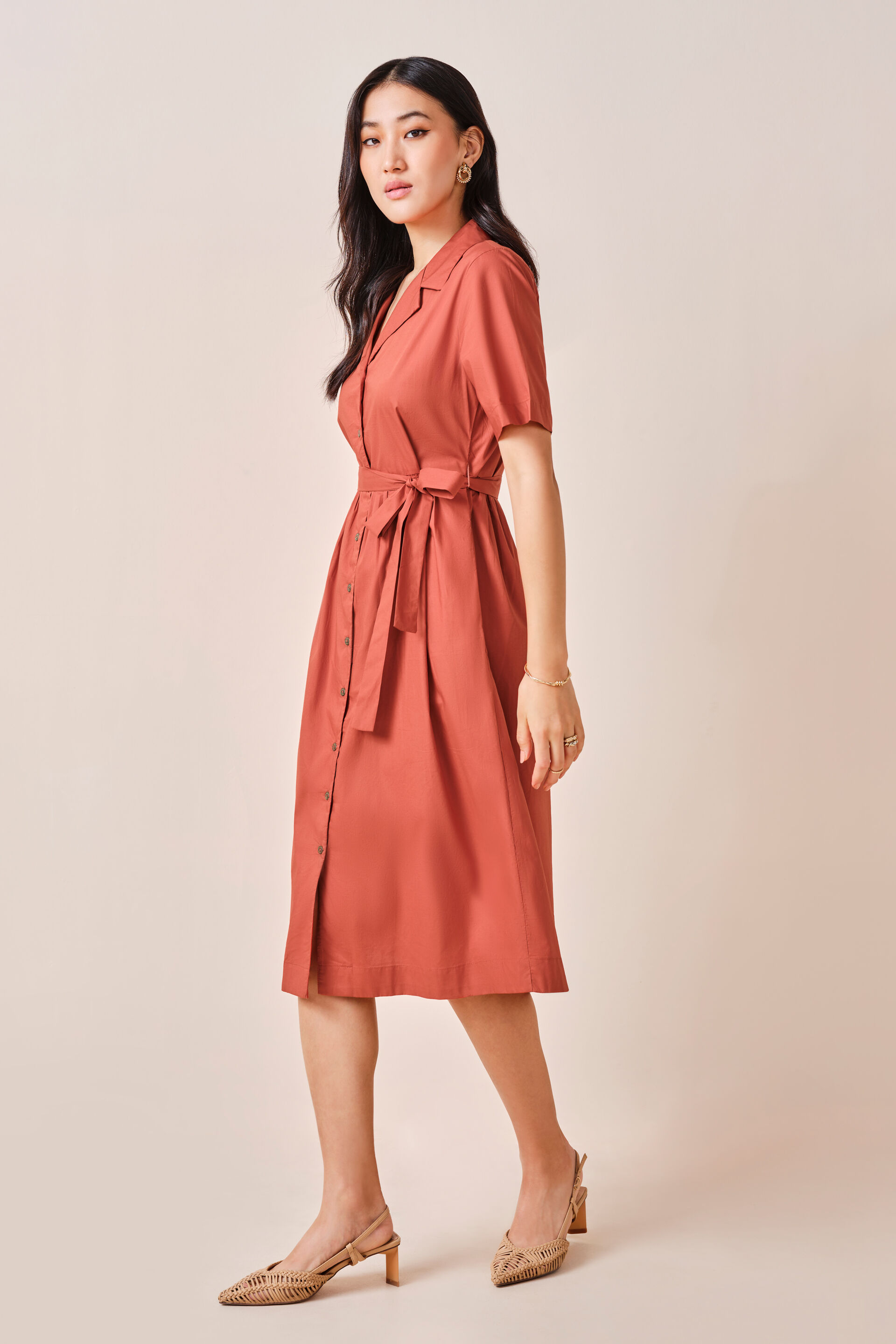 Nancy Orange Cotton Dress, Orange, image 4