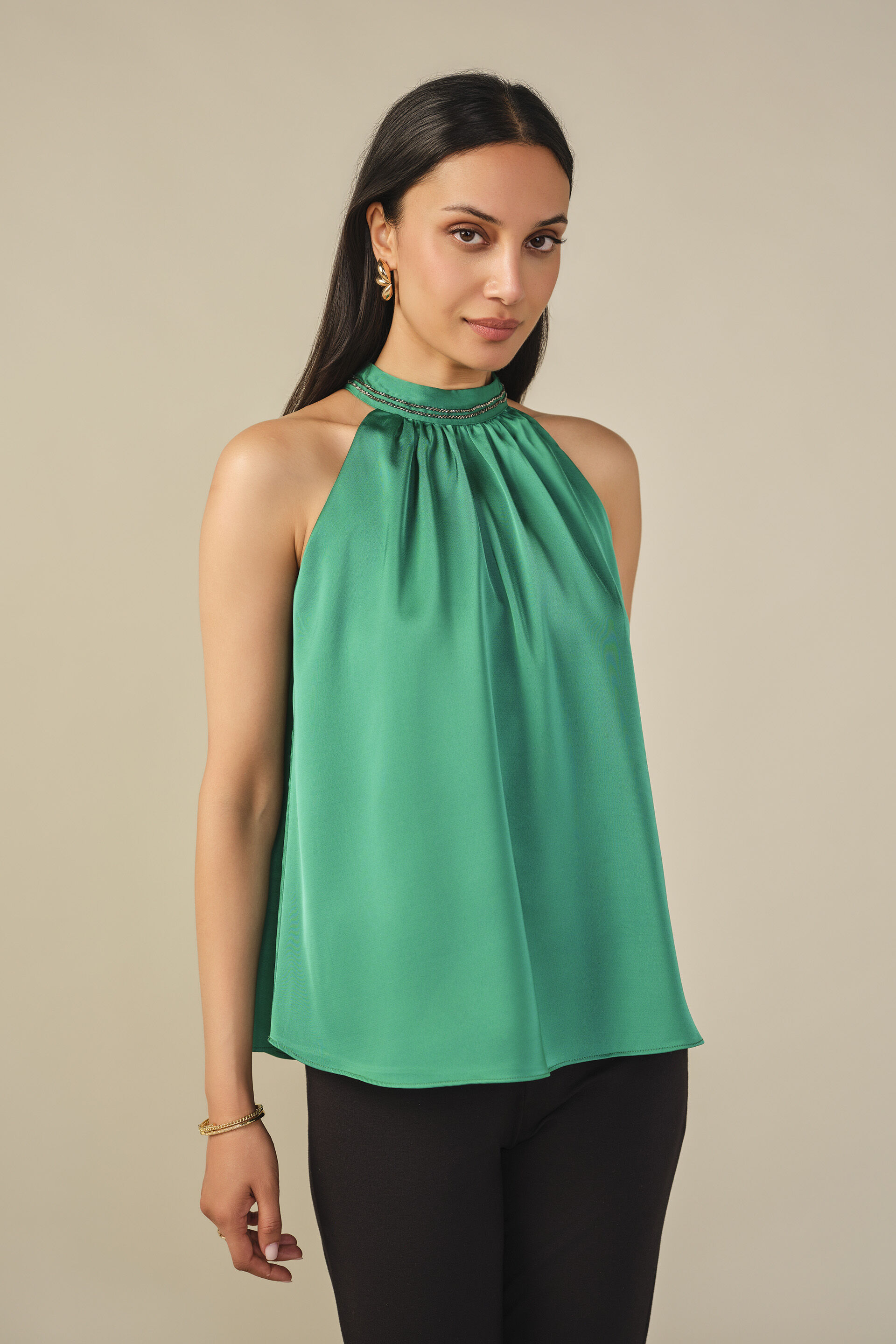 Halter Satin Top in Green