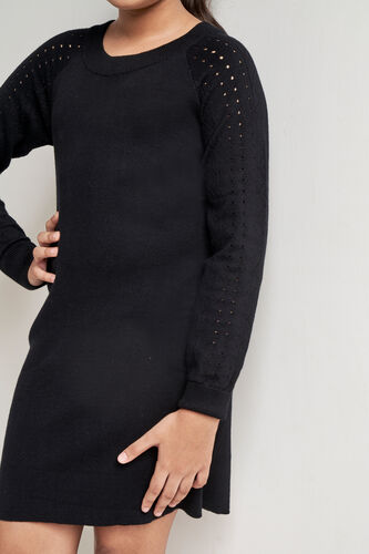 Black Solid A-Line Dress, Black, image 5