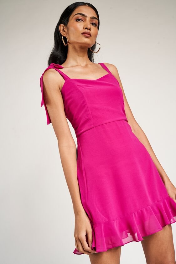 6 - Hot Pink Solid Fit And Flare Dress, image 6