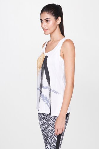 3 - White Abstract Round Neck A-Line Sleeveless Tank, image 3