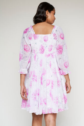 White Floral Flared Dress, White, image 4