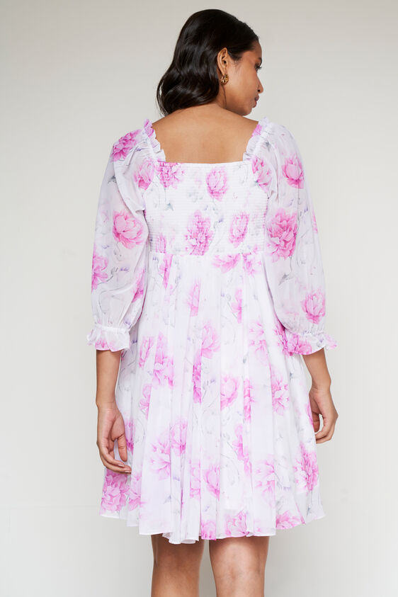White Floral Flared Dress, White, image 4