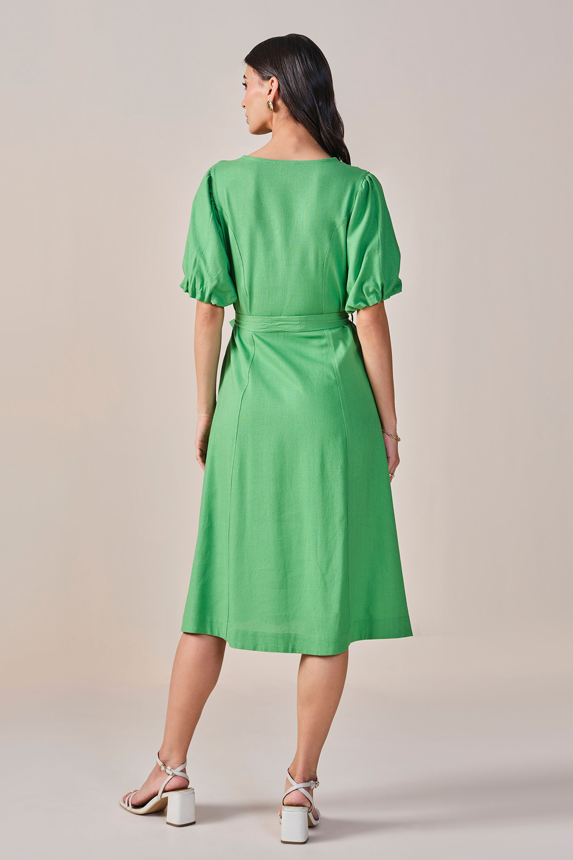 Modern Summer Viscose Linen Blend Dress, Green, image 7
