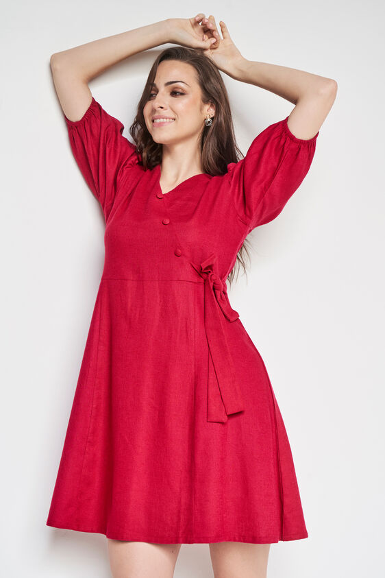Red Solid Curved Dress, Red, image 7
