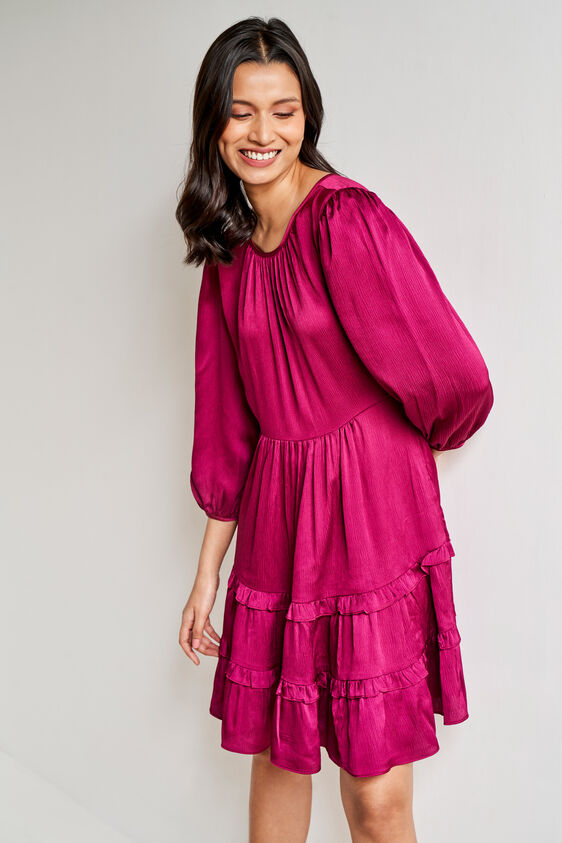 Wine Solid Flared Dress, Wine, image 4